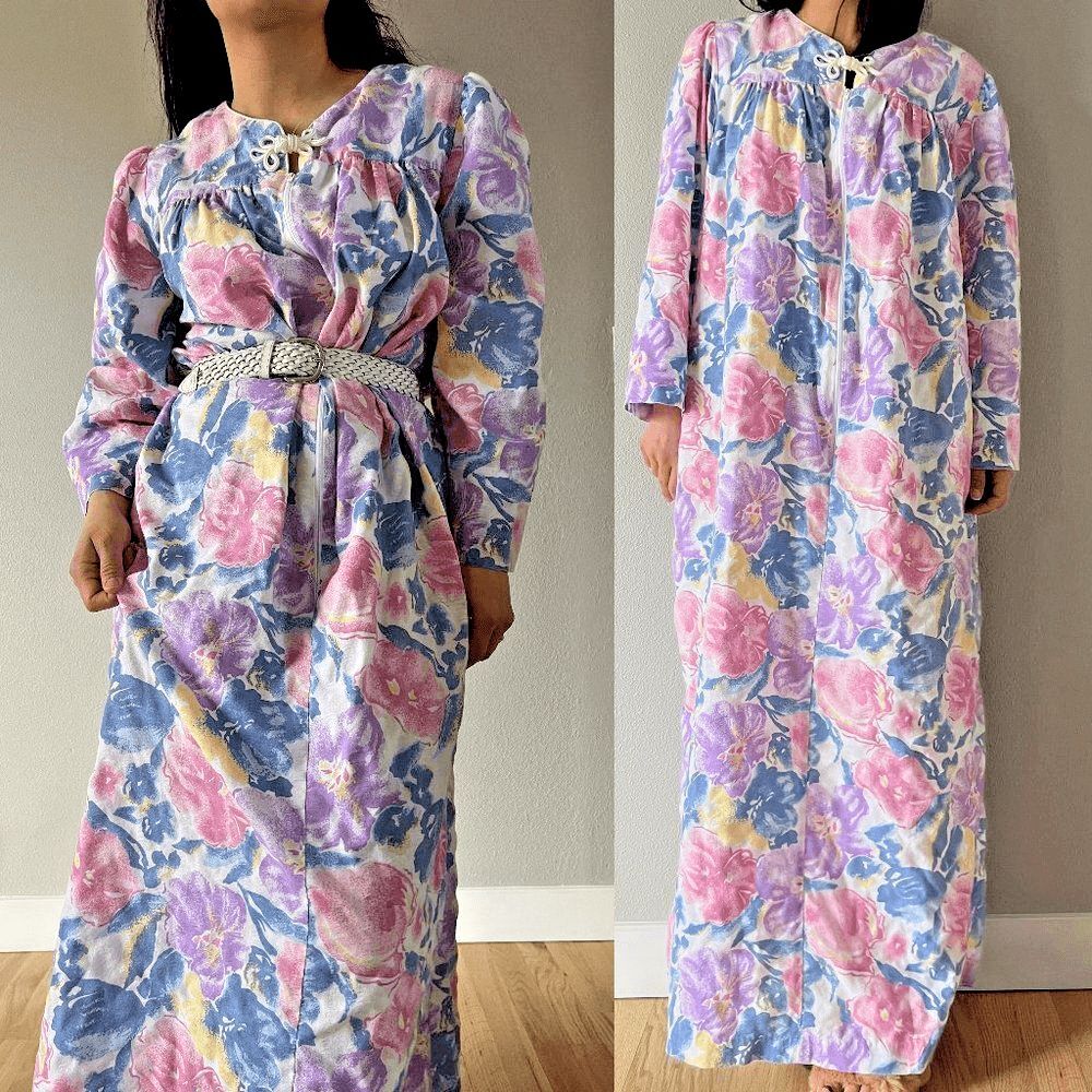 Vtg 60s Styled by‎ Saybury Womens Mumu House Coat Bright Pastels floral one size